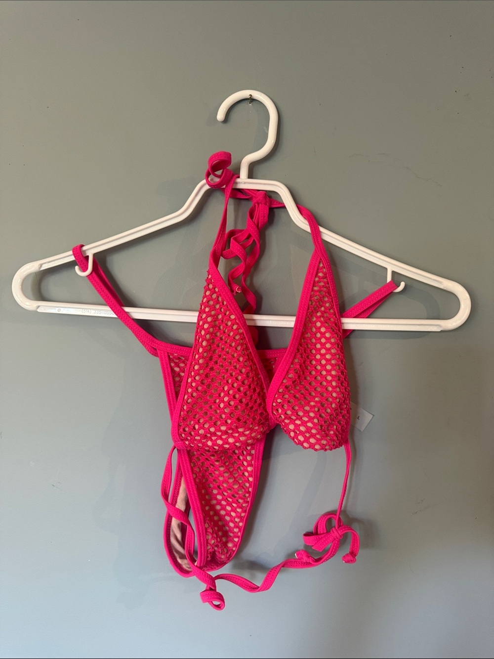 SHEIN Hot Pink Mesh Triangle Bikini Top